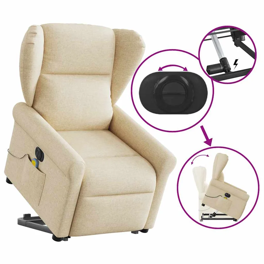 Fauteuil inclinable de massage électrique Crème Tissu - 8