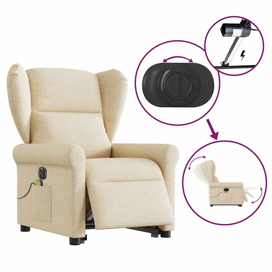 Fauteuil inclinable de massage électrique Crème Tissu - 9