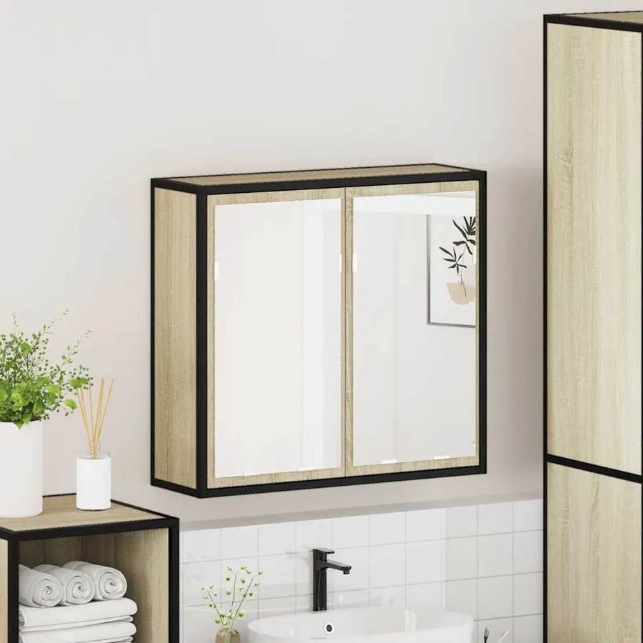 Armoire de salle de bain avec miroir Chêne Sonoma 65 x 20 x 60 cm Bois d'ingénierie - 4