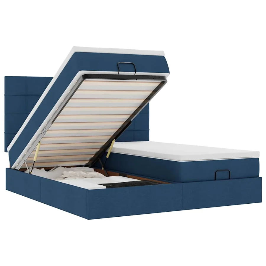 Cadre de lit ottoman avec matelas bleu 160x200 cm tissu - 2