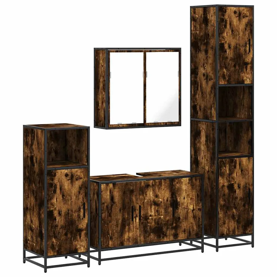 Ensemble meubles salle de bain 4 pcs chêne fumé bois ingénierie - 2