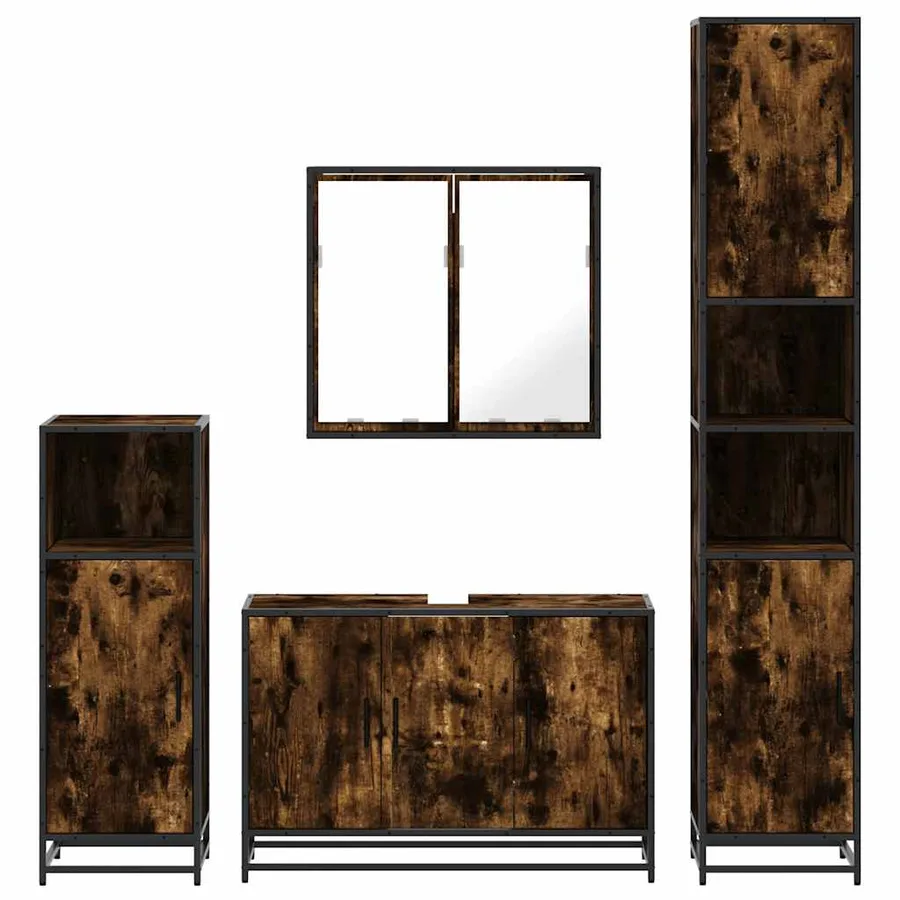 Ensemble meubles salle de bain 4 pcs chêne fumé bois ingénierie - 5