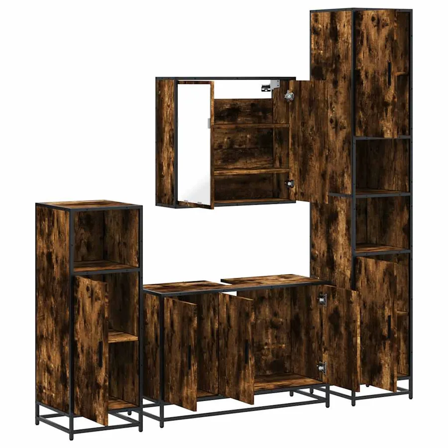 Ensemble meubles salle de bain 4 pcs chêne fumé bois ingénierie - 6