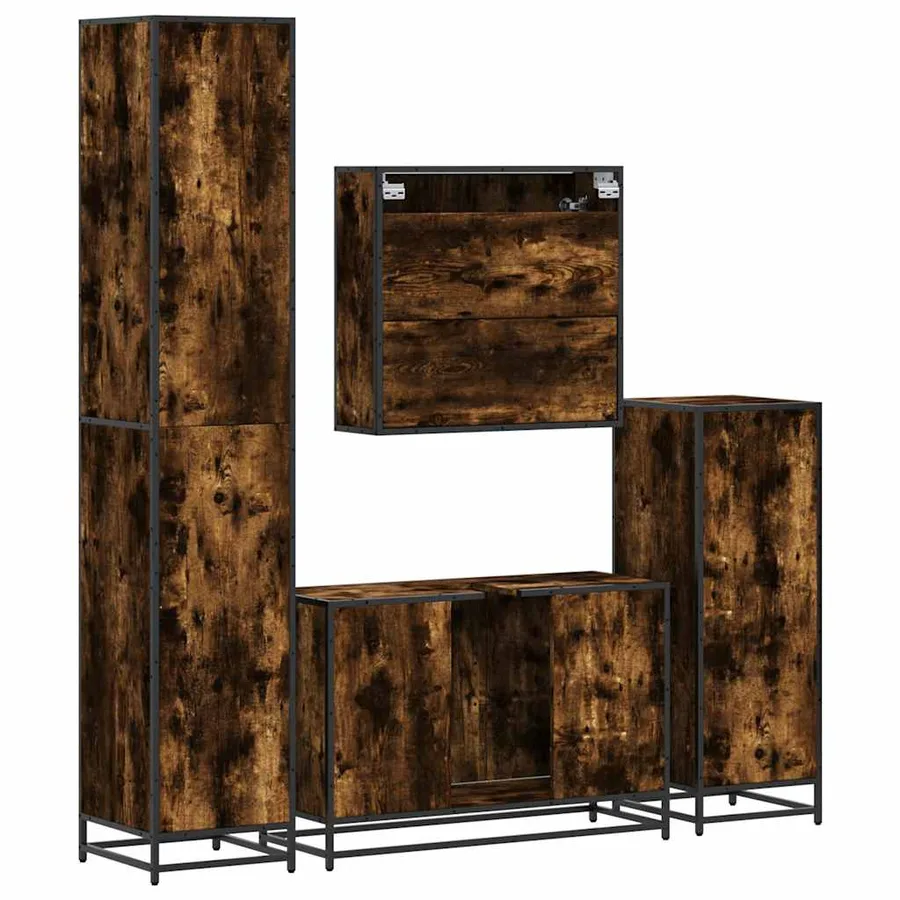 Ensemble meubles salle de bain 4 pcs chêne fumé bois ingénierie - 8