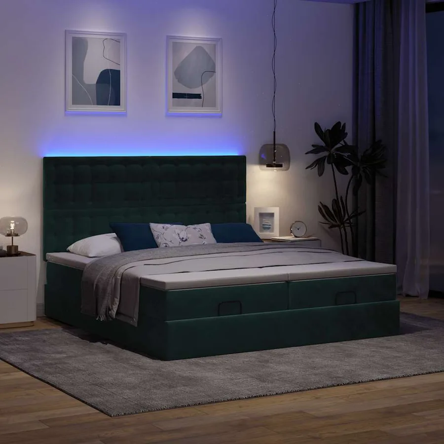 Cadre de lit ottoman avec matelas vert foncé 180x200cm velours - 3