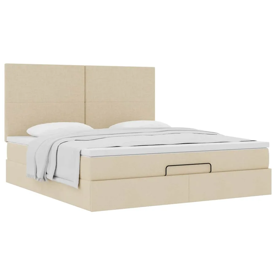 Cadre de lit ottoman avec matelas crème 160x200 cm tissu - 5
