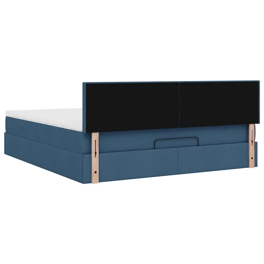 Cadre de lit ottoman avec matelas bleu 160x200 cm tissu - 11