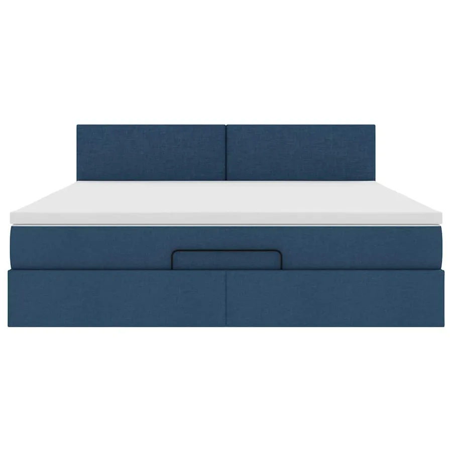 Cadre de lit ottoman avec matelas bleu 160x200 cm tissu - 7