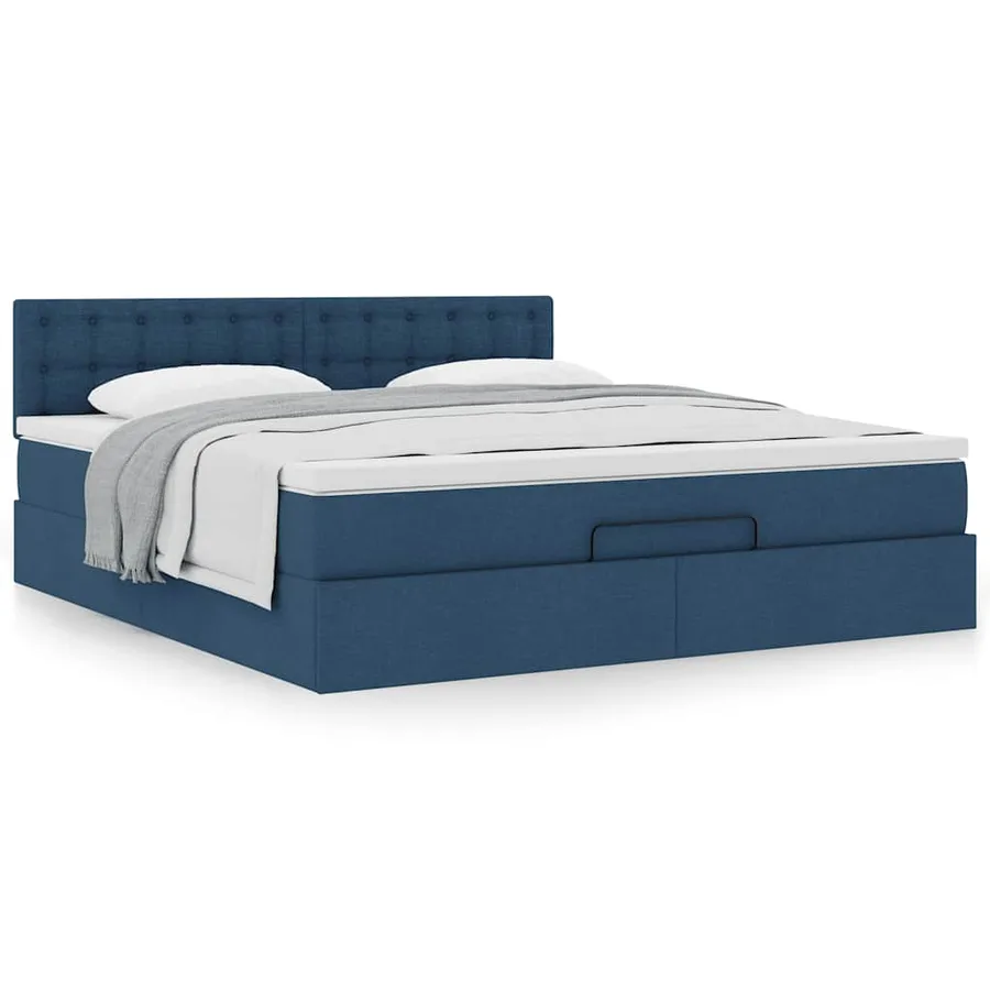 Cadre de lit ottoman avec matelas bleu 160x200 cm tissu - 4