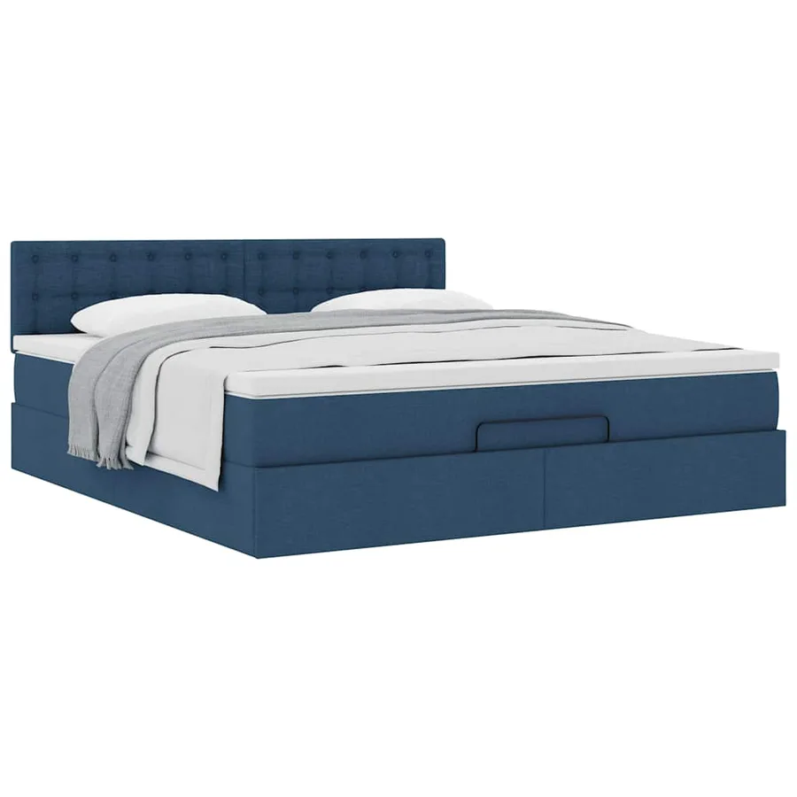 Cadre de lit ottoman avec matelas bleu 160x200 cm tissu - 5