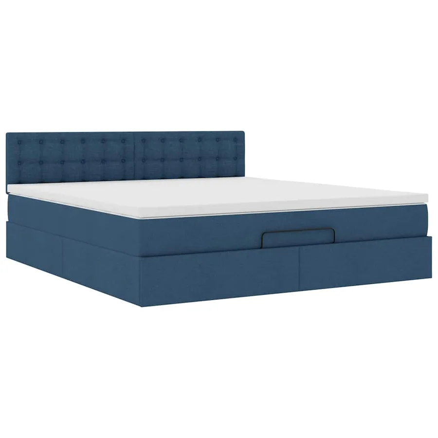 Cadre de lit ottoman avec matelas bleu 160x200 cm tissu - 6