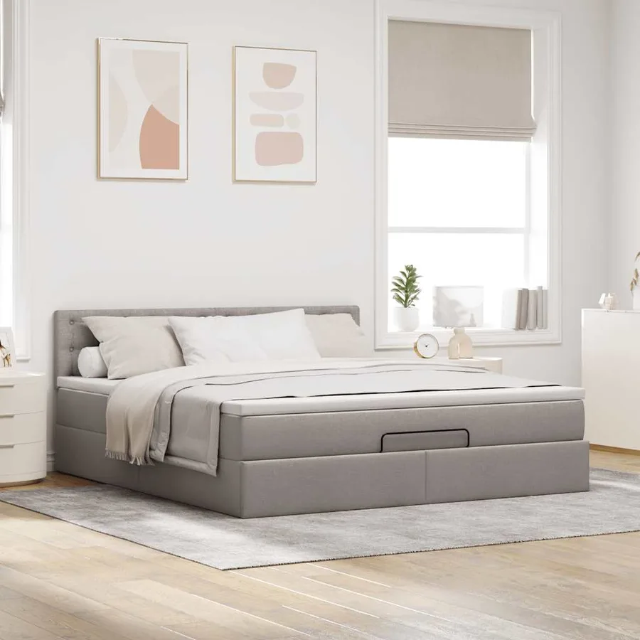Cadre de lit ottoman avec matelas taupe 160x200 cm tissu - 3