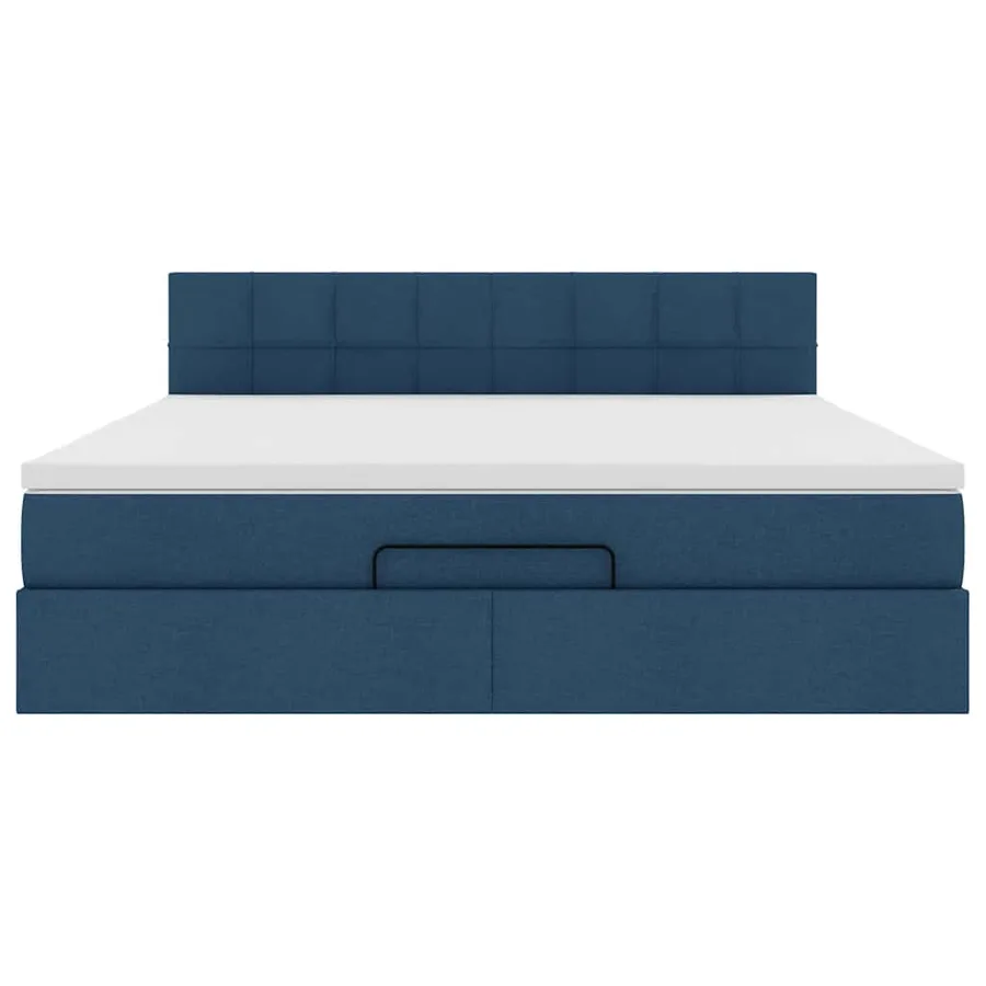 Cadre de lit ottoman avec matelas bleu 160x200 cm tissu - 8
