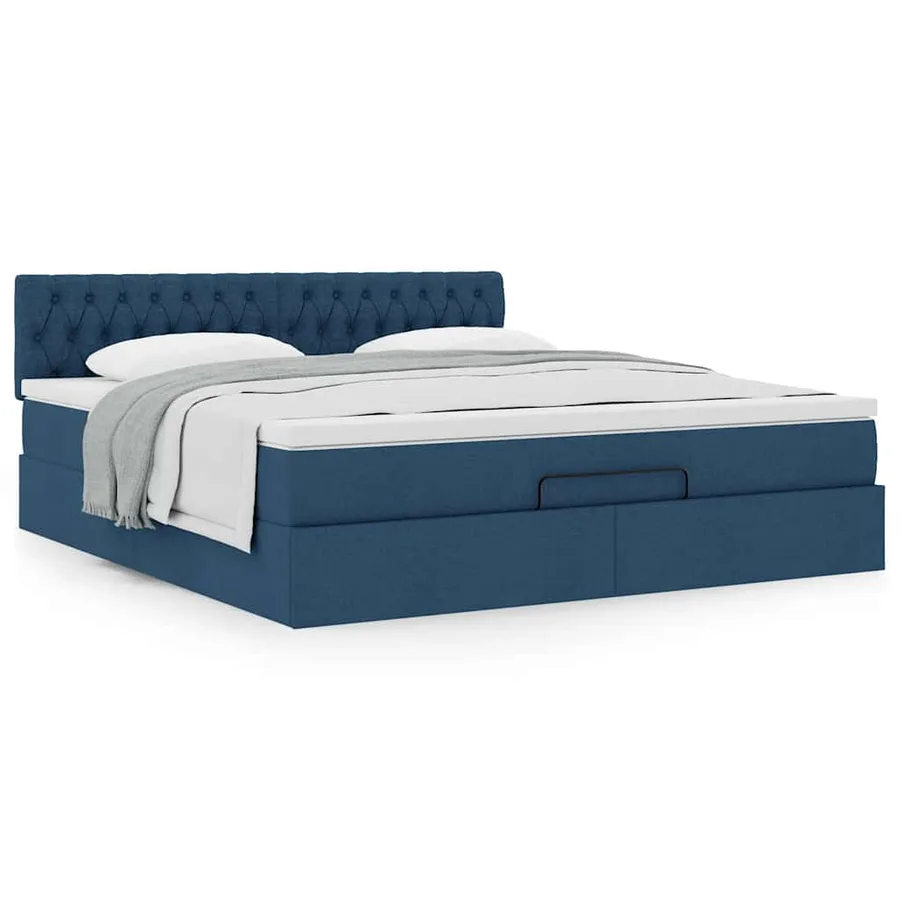 Cadre de lit ottoman avec matelas bleu 160x200 cm tissu - 4