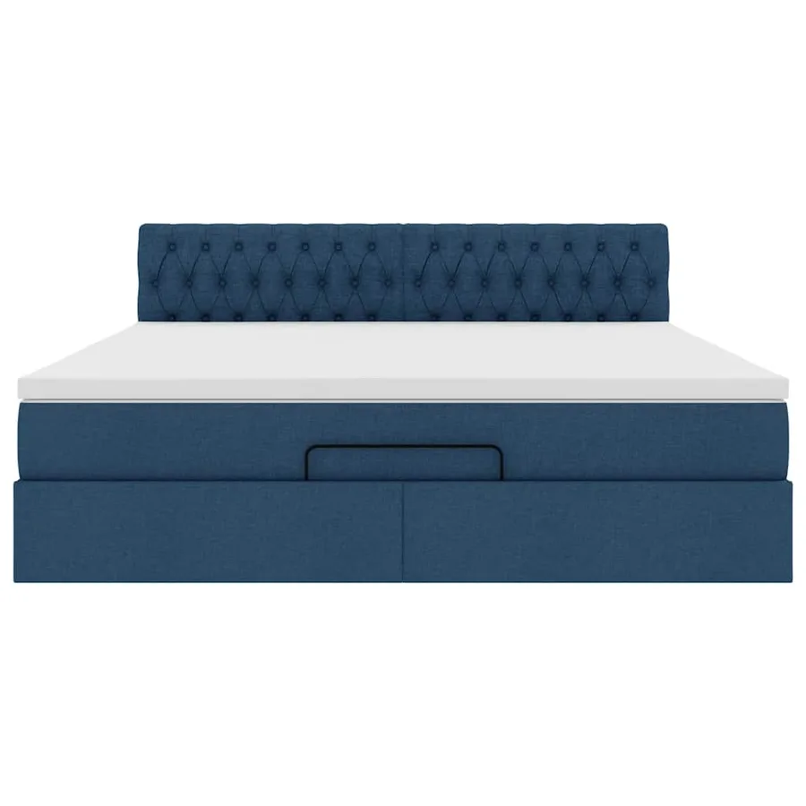 Cadre de lit ottoman avec matelas bleu 160x200 cm tissu - 7
