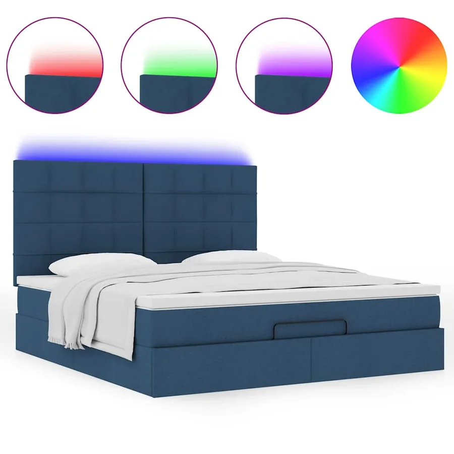 Cadre de lit ottoman avec matelas bleu 160x200 cm tissu - 5