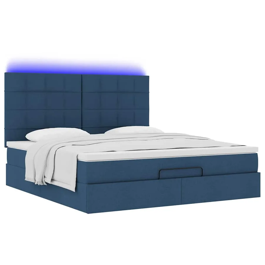 Cadre de lit ottoman avec matelas bleu 160x200 cm tissu - 6