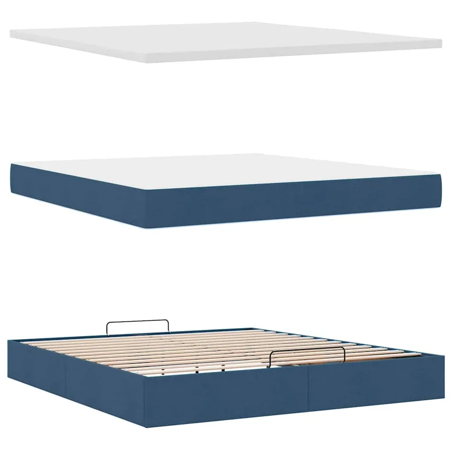 Cadre de lit ottoman avec matelas bleu 160x200 cm tissu - 9