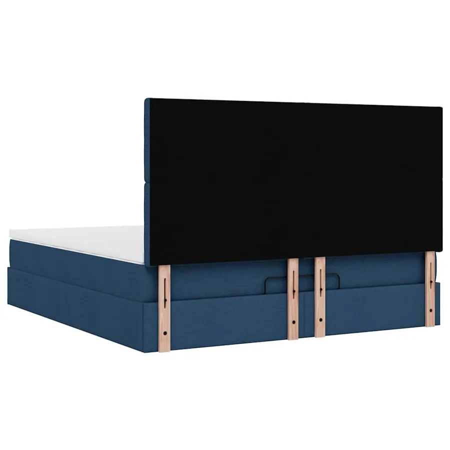 Cadre de lit ottoman avec matelas bleu 160x200 cm tissu - 11