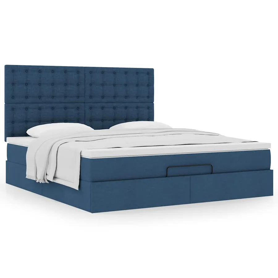 Cadre de lit ottoman avec matelas bleu 160x200 cm tissu - 4