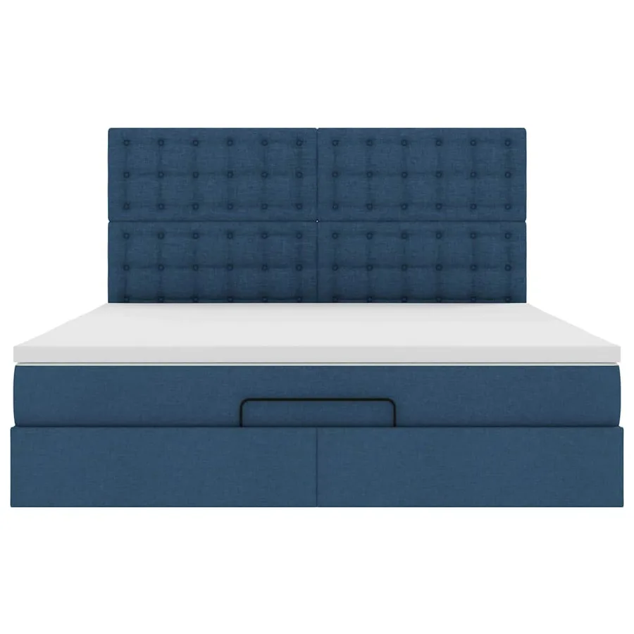 Cadre de lit ottoman avec matelas bleu 160x200 cm tissu - 7