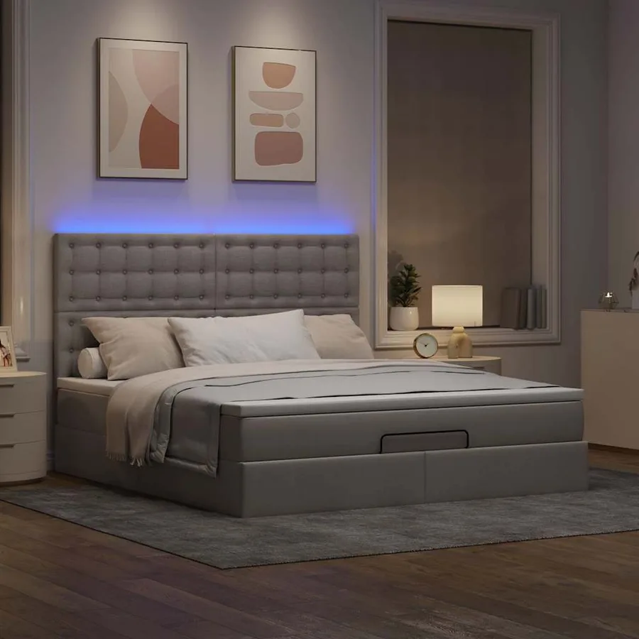 Cadre de lit ottoman avec matelas taupe 160x200 cm tissu - 3