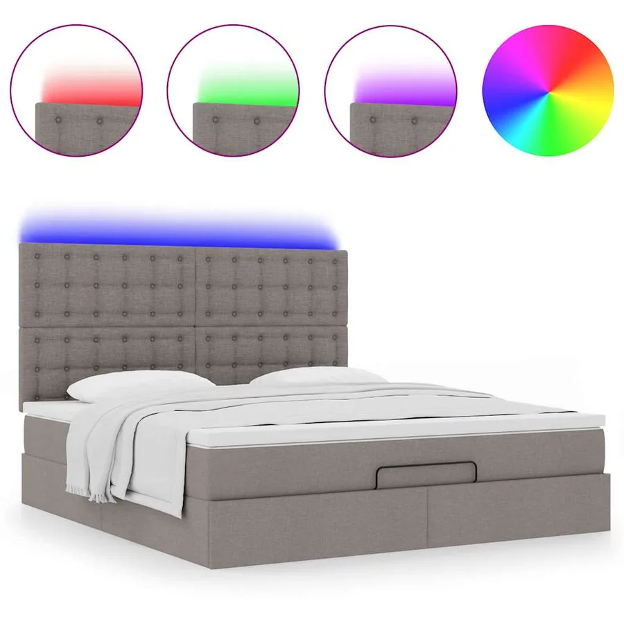 Cadre de lit ottoman avec matelas taupe 160x200 cm tissu - 5