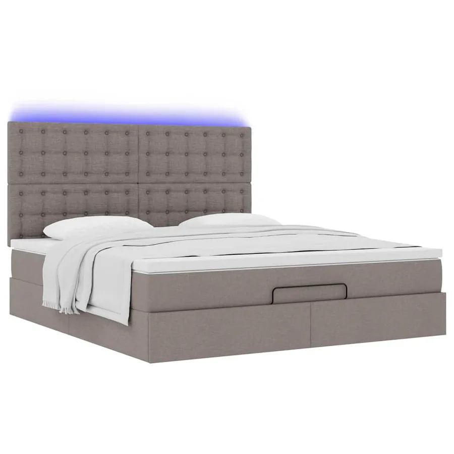 Cadre de lit ottoman avec matelas taupe 160x200 cm tissu - 6