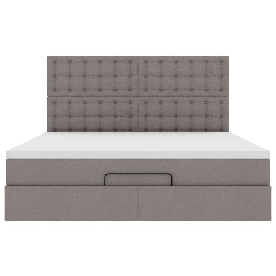 Cadre de lit ottoman avec matelas taupe 160x200 cm tissu - 8