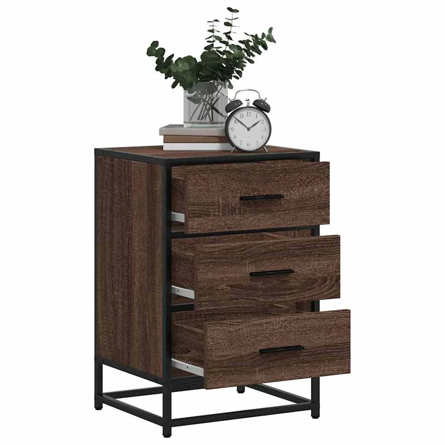 Table de chevet chêne marron 40x34,5x60cm bois ingénierie métal - 4