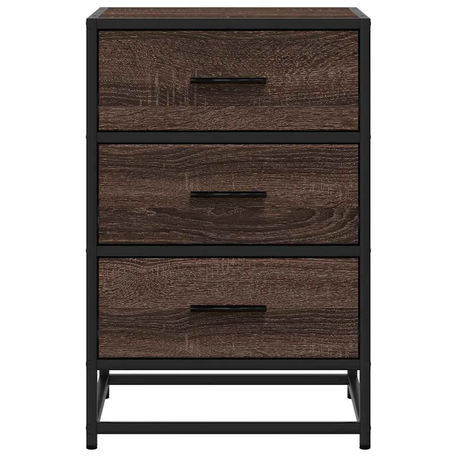 Table de chevet chêne marron 40x34,5x60cm bois ingénierie métal - 5