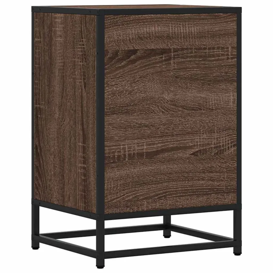 Table de chevet chêne marron 40x34,5x60cm bois ingénierie métal - 7