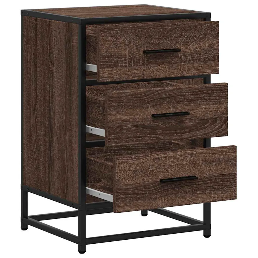 Table de chevet chêne marron 40x34,5x60cm bois ingénierie métal - 8