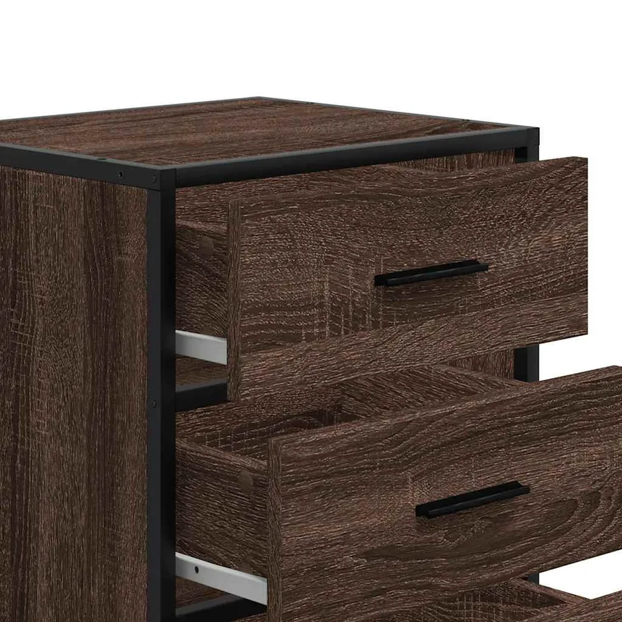 Table de chevet chêne marron 40x34,5x60cm bois ingénierie métal - 9