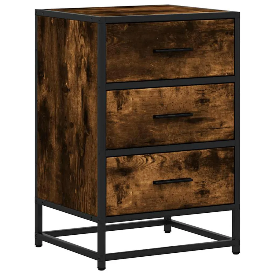 Table de chevet chêne fumé 40x34,5x60cm bois d'ingénierie métal - 2