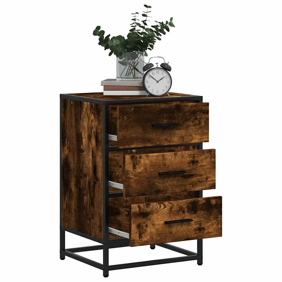 Table de chevet chêne fumé 40x34,5x60cm bois d'ingénierie métal - 4