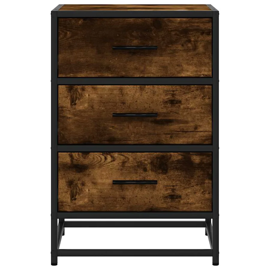 Table de chevet chêne fumé 40x34,5x60cm bois d'ingénierie métal - 5