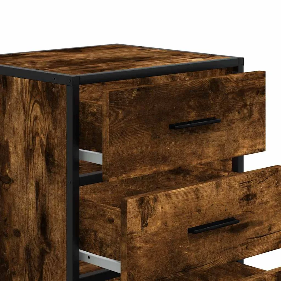 Table de chevet chêne fumé 40x34,5x60cm bois d'ingénierie métal - 9