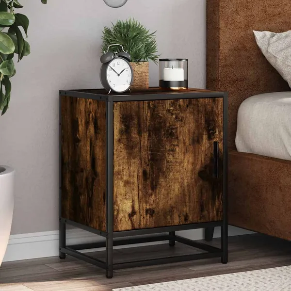 Tables de chevet 2 pcs chêne fumé bois d'ingénierie et métal