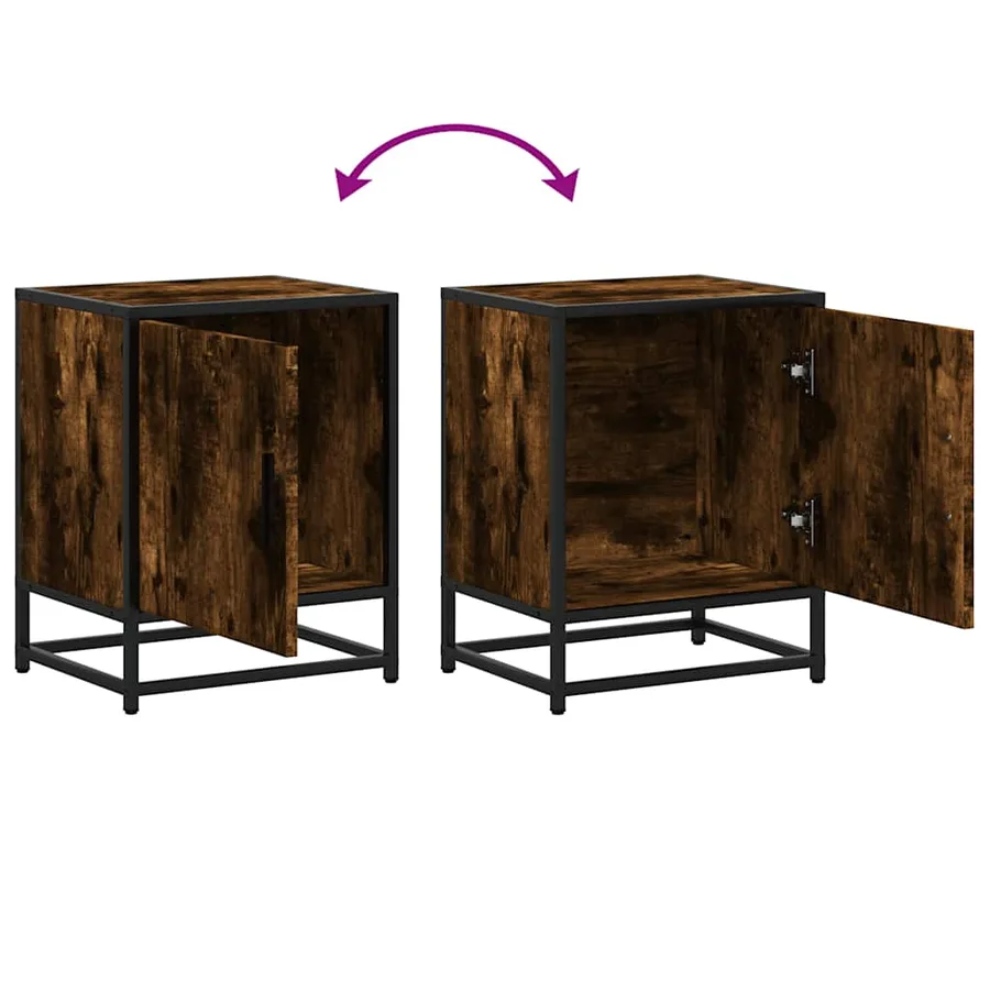 Tables de chevet 2 pcs chêne fumé bois d'ingénierie et métal - 10