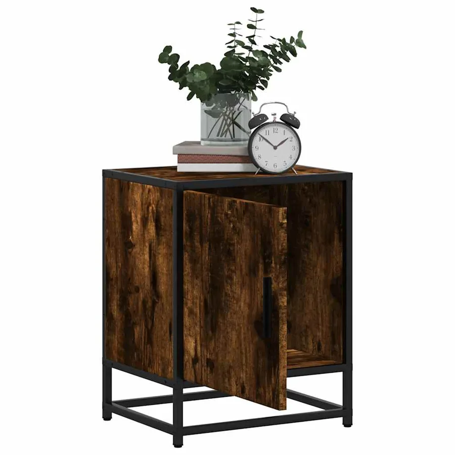 Tables de chevet 2 pcs chêne fumé bois d'ingénierie et métal - 4