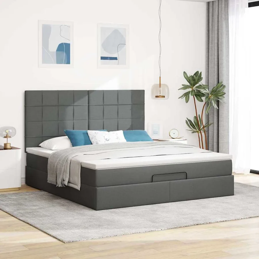 Cadre de lit ottoman avec matelas gris foncé 180x200 cm tissu - 3