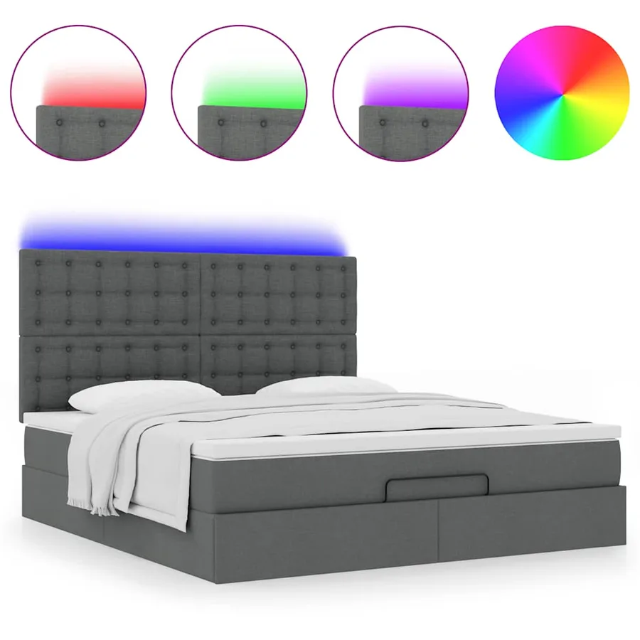 Cadre de lit ottoman avec matelas gris foncé 180x200 cm tissu - 5