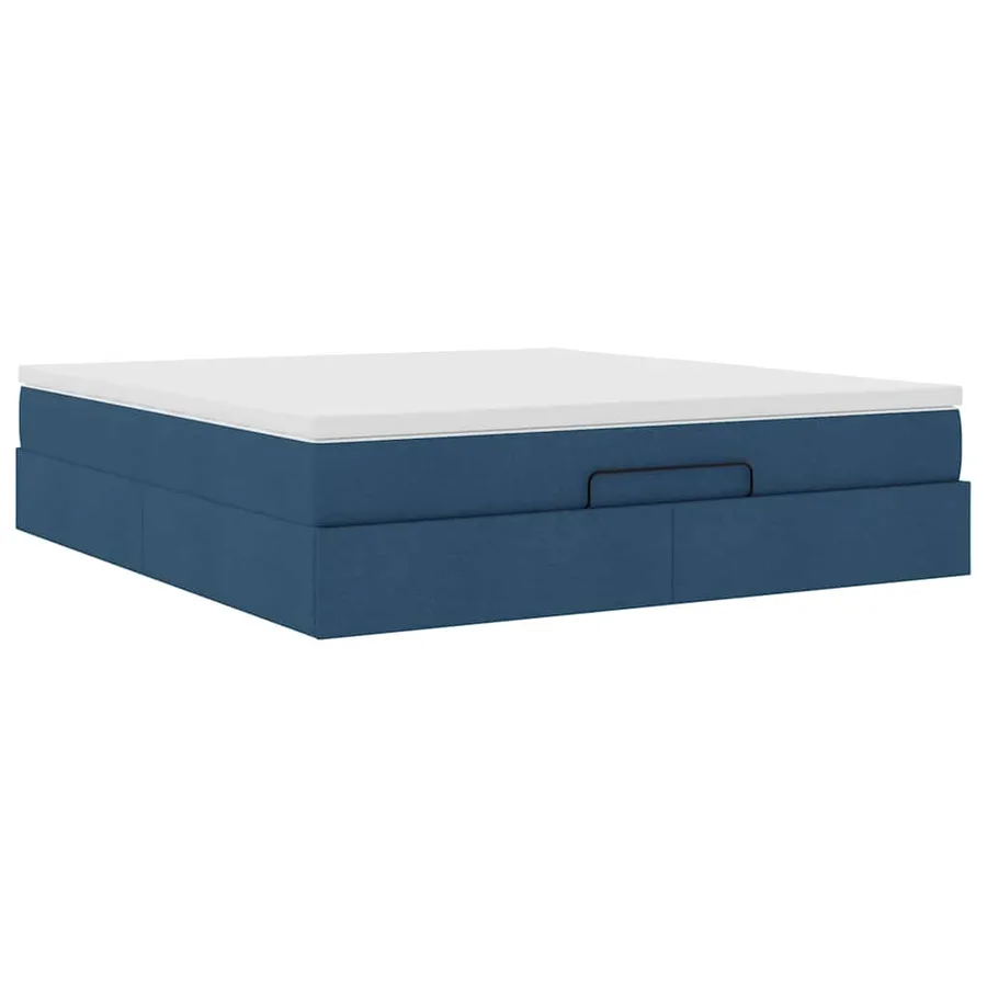 Cadre de lit ottoman avec matelas bleu 180x200 cm tissu - 6