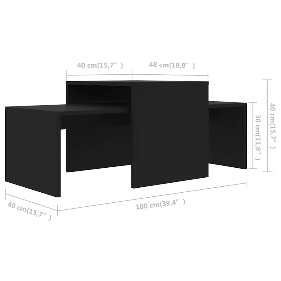 Ensemble de tables basses Noir 100x48x40 cm bois d’ingénierie - 7