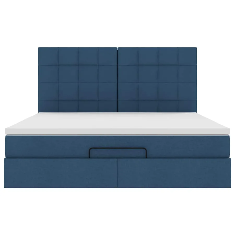Cadre de lit ottoman avec matelas bleu 180x200 cm tissu - 7