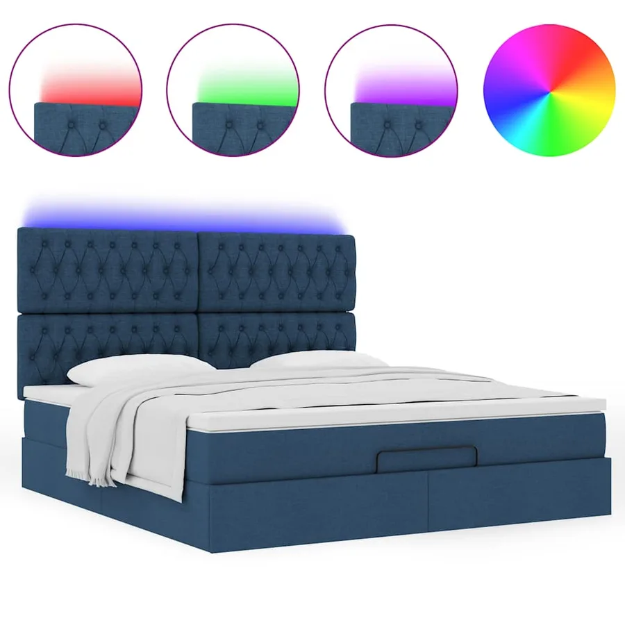 Cadre de lit ottoman avec matelas bleu 180x200 cm tissu - 5