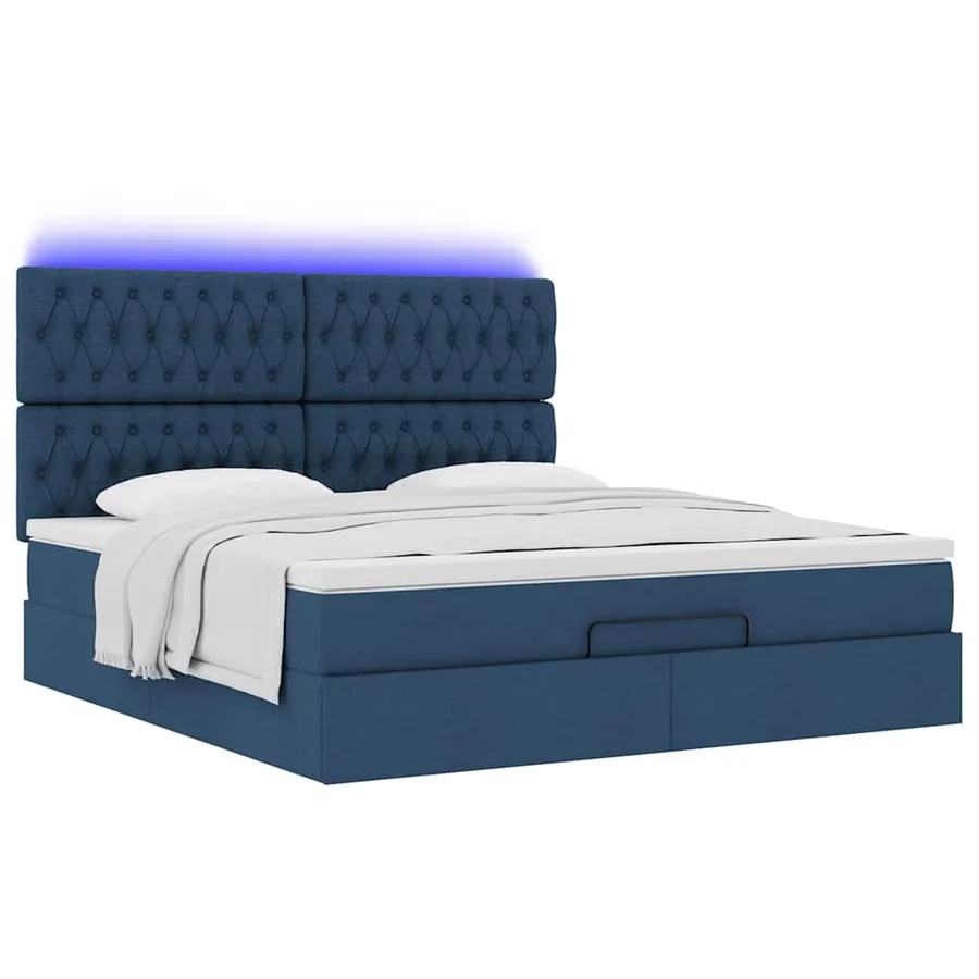 Cadre de lit ottoman avec matelas bleu 180x200 cm tissu - 6