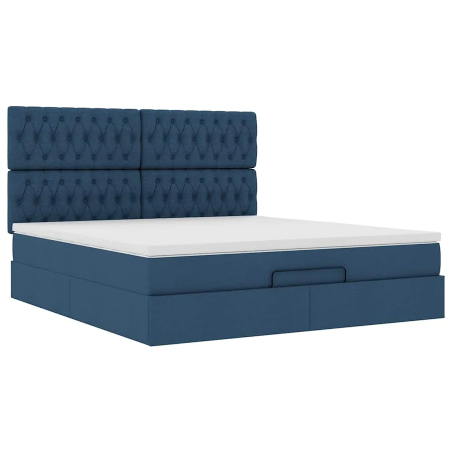 Cadre de lit ottoman avec matelas bleu 180x200 cm tissu - 7