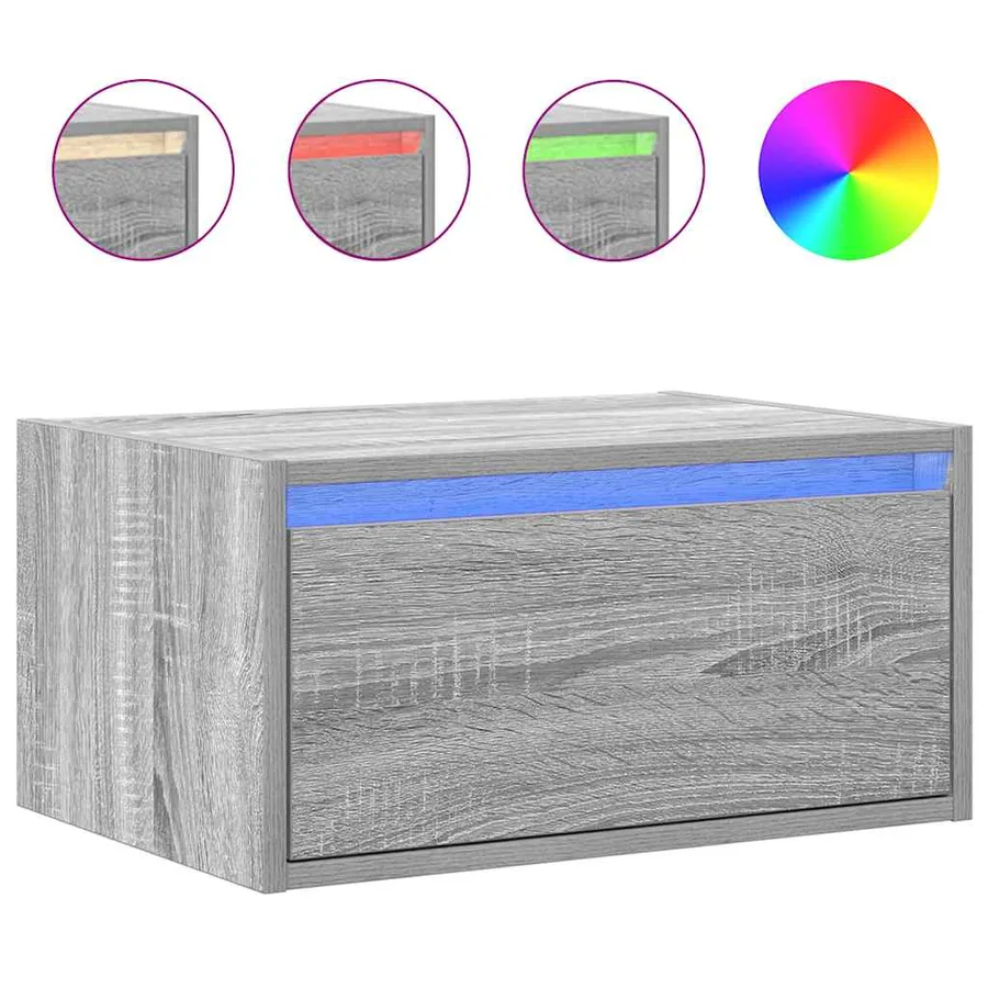 Table de chevet murale avec lumières LED sonoma gris - 2